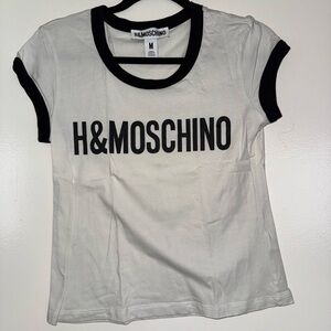 Moschino White and Navi Blue Logo T-Shirt